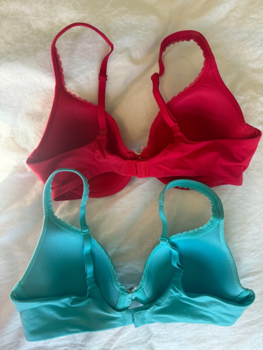 Victoria's Secret Lightly Lined Perfect Coverage Red and Teal Bra Set 34C - Picture 3 of 6